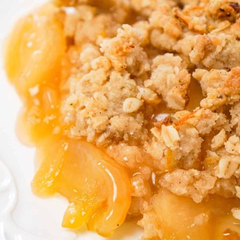 This apple crumble is made with an apple pie filling base, topped with citrusy and crunchy crumble mixture and baked to perfection. Beef Egg Noodles, Canned Pie Filling, Condensed Cream Of Mushroom Soup, Peanut Butter Cup Cheesecake, Apple Treats, Peach Pie Filling, Canned Apple Pie Filling, Canning Cherry Pie Filling, Peach Crumble