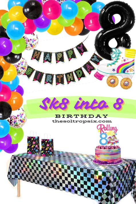 Skate into 8 Birthday Party - The Soltrop Six Girls 8th Birthday Party Themes, Boys Roller Skating Birthday Party, Skate Into 8 Birthday, Sweet 16 Roller Skating Party, Roller Skate Birthday Party Zazzle, Skate Party Favors, Roller Skating Birthday Invitations, 8 Birthday, Cake Show