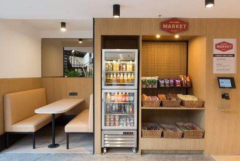 Hotel Retail Shop, Snack Counter Ideas, Snack Shop Ideas, Snack Shop Design, Office Snack Bar, Snack Bar Design, Mini Market Store Ideas, Store Appliances, Room Snacks