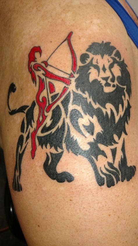 Sagittarius Leo Tattoo, Leo And Sagittarius Tattoo Together, Sagittarius And Leo Tattoo, Leo Sagittarius Tattoo, Sag Tattoo, Tattoo Ideas Leo, Sagittarius Tattoos, Leo Sign Tattoo, Sagittarius Leo