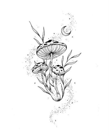 Snake Mushroom Tattoo, Heart Mushroom Drawing, Space And Nature Tattoo, Mushroom Tattoo Leg, Snail And Mushroom Tattoo, Mushroom Leg Tattoo, Mushroom Tattoo Sleeve, Mushroom Tattoos Simple, Mushroom And Flowers Tattoo