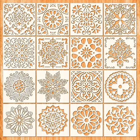 Leaf Wall Stencil, Mandala Wall Stencil, Creative Wall Painting, Art Scrapbook, Leaf Stencil, Drawing Stencils, Mandala Stencils, Painting Templates, White Acrylic Paint