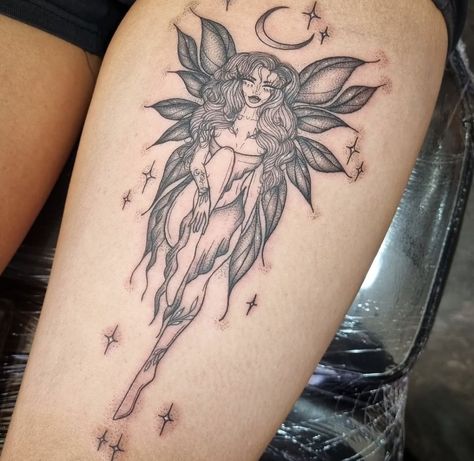 Earthy Fairy Tattoo, Large Fairy Tattoo, Witchy Fairy Tattoo, Fairy Lady Tattoo, Witch Fairy Tattoo, Bad Fairy Tattoo, Fae Tattoo Women, Realism Fairy Tattoo, Big Fairy Tattoo