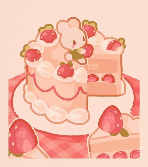 Wallpaper Strawberry, Bunny Strawberry, Fairy Bunny, Cake Bunny, Strawberry Drawing, Strawberry Bunny, Food Kawaii, Aesthetic Png, Food Drawings