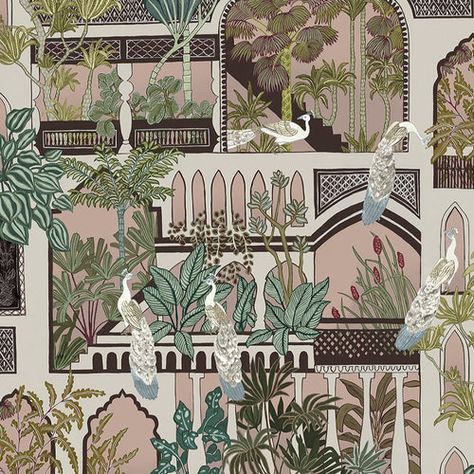 Indian Windows, Wallpaper For Ceiling, Arabic Prints, Patterns Procreate, Arches Wallpaper, Doors Wallpaper, Blush Pink Wallpaper, Green Velvet Fabric, Ceiling Wallpaper