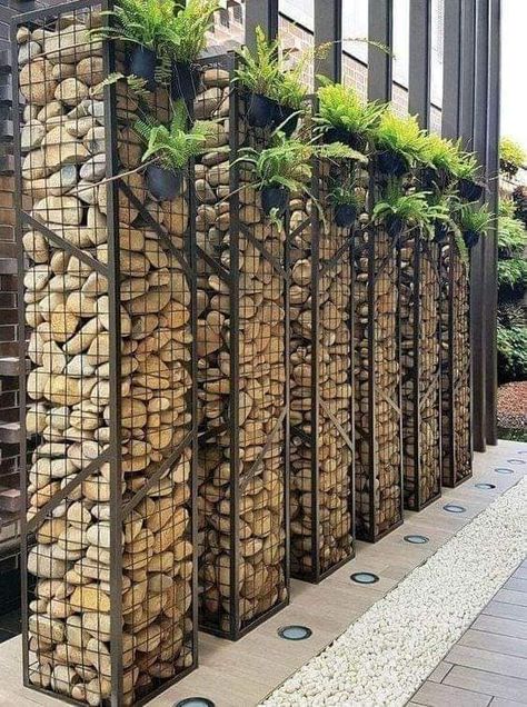 DIY garden and home decoration, exterior and interior design ideas Stone Wall Design, Gabion Wall, Easy Landscaping, Fence Decor, Outdoor Gardens Design, Backyard Fences, Yard Design, Fence Design, Garden Fence