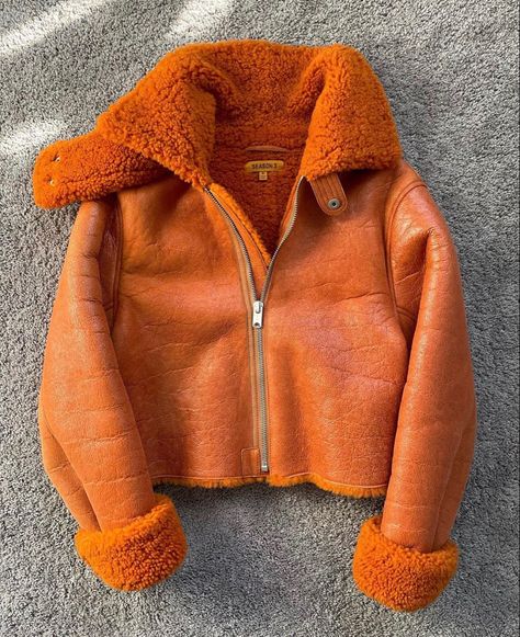 Orange Leather Jacket, Yeezy Season 3, Shearling Leather Jacket, Yeezy Season, Orange Jacket, Orange Leather, Season 3, Daily Wear, Leather Jacket