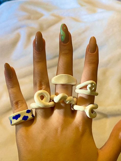 Cincin Diy, Diy Clay Rings, Polymer Clay Cat, Clay Ring, Polymer Clay Ring, Clay Rings, Trendy Rings, Diy Air Dry Clay, Concrete Jewelry