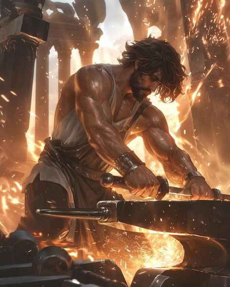 Hephaestus God, Greek God Wallpaper Aesthetic, God Of Fire, Character Inspiration Male, Greek Gods And Goddesses, Greek Mythology Art, Final Fantasy Art, New Fantasy, Soft Spot