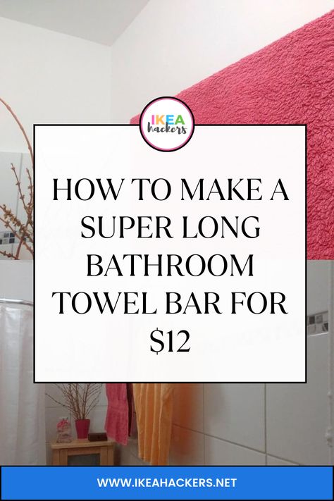 Upgrade your bathroom with this Long Bathroom Towel Bar hack using IKEA products! Perfect for large families or shared bathrooms, this DIY solution gives you extra space to hang multiple towels while keeping things neat and organized. A simple yet effective way to enhance your bathroom storage.  #BathroomHack #IKEAHack #TowelBar #DIYBathroom #BathroomOrganization #StorageSolutions #HomeImprovement #IKEAInspiration Ikea Bathroom Towel Rack, Diy Towel Bar, Ikea Curtain Rods, Long Bathroom, Ikea Inspiration, Ikea Products, Pot Lid Organization, Bathroom Hacks, Ikea Curtains