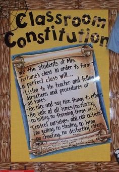 Class Constitution:  Something you can set up with class at the first of the year, or if you are in 5th grade talking about the american constitution.  Great way to have kids realize what things are most important when it comes to a community Classroom Constitution, Class Constitution, Teaching Citizenship, Civics Classroom, Patriotic Classroom, History Decor, Patriotic Activities, Georgia History, 4th Grade Social Studies