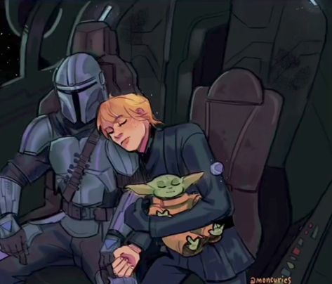 Mando And Luke, Luke And Mando, Luke And Din, Luke X Mando, Dinluke Fan Art, Luke And Grogu, Luke Skywalker Fanart, Mandalorian Luke Skywalker, Luke Skywalker Art