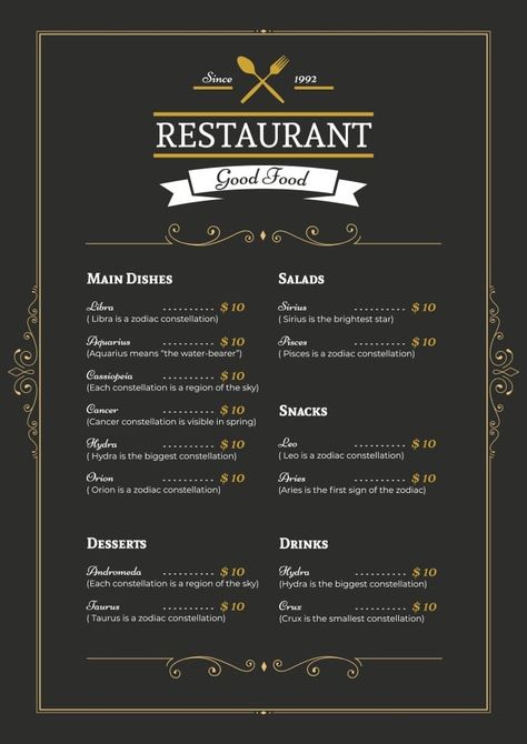 Restaurant Menus Design, Hotel Menu Design, Resturant Menu, Menu Engineering, Menu Design Layout, Menu Sans Gluten, Menu Maker, Hotel Menu, Mobile Coffee Shop