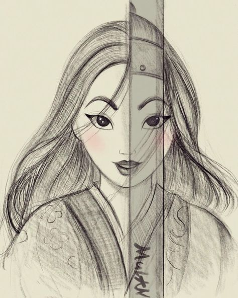 Disney Princess Drawings Sketches, Princess Drawings Sketches, Mulan Cartoon, Disney Princess Sketches, Princess Sketches, Beautiful Pencil Drawings, Disney Drawings Sketches, Cute Disney Drawings, Girl Drawing Sketches