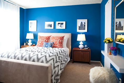 Bright Blue Bedrooms, Dark Blue Bedrooms, Blue Bedroom Walls, Unique Bedroom Design, Blue Accent Walls, Brighter Bedroom, Blue Bedroom Decor, Bedroom Design Inspiration, Bedroom Trends