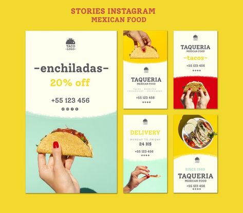 Mexican Restaurant Instagram Feed, Restaurant Social Media Post, Instagram Stories Template, Restaurant Social Media, Graphic Design School, Food Template, Mood Board Template, Social Design, Creative Advertising Design