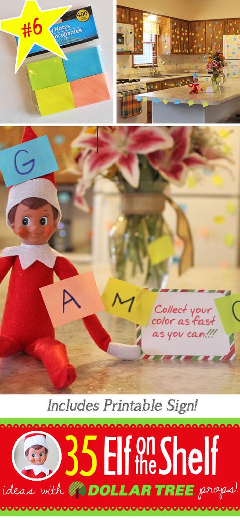 Sticky note game and 55+ NEW Elf on the Shelf ideas for this year!! These fun, creative & EASY ideas all include an item from the Dollar Tree! #Christmas #ElfOnTheShelf #Ideas #Easy #Funny #Toddler #DIY #DollarStore Tree Props, Funny Elf On The Shelf, Funny Christmas Tree, Elf Kit, Awesome Elf On The Shelf Ideas, Elf Props, Elf Activities, Elf Antics, Elf Fun