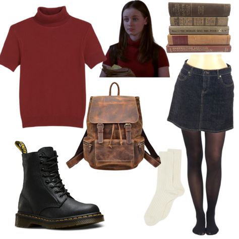 Rory Gilmore Black Skirt, Rory Gilmore Outfit Essentials, Rory Gilmore Png Clothes, Aesthetic Rory Gilmore Outfits, Rory Gilmore Red Turtleneck, Rory Style Outfits, Rory Gilmore Red Outfit, Rory Gilmore Sims 4, Rory Gilmore Fancy Outfits