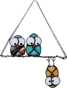 Metal Bird Wall Art, Hummingbird Ornament, Glass Theme, Living Room Ornaments, Stained Glass Birds, Garden Indoor, Colorful Owls, Stained Glass Window Hanging, Stained Glass Suncatcher