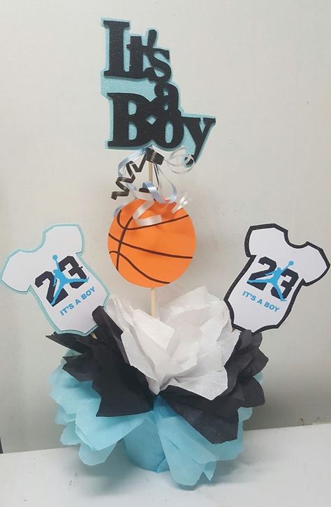 Basketball Theme Baby Shower, Baby Shower Ideas For Boys Themes, Babyshower Centerpieces, Bbq Baby Shower Decorations, Jordan Baby Shower, Basketball Baby Shower, Baby Shower Ideas For Boys, Sports Baby Shower Theme, Football Baby Shower