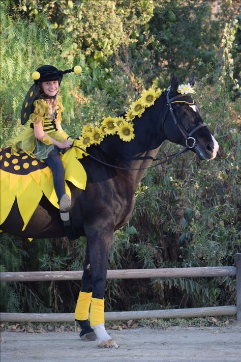 Matching Horse And Rider Costumes, Costume Class Horse Show, Pony Fancy Dress, Horse Rider Costume Ideas, Halloween Costume With Horse, Horse Show Costume Class Ideas, Black Horse Costume Ideas, Equestrian Halloween Costumes, Costume For Horses And Rider