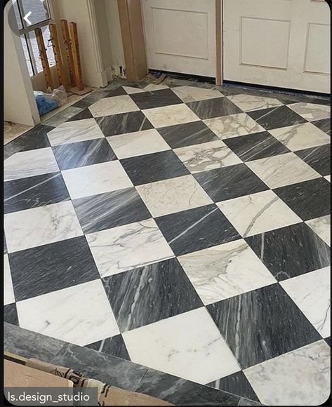 Black And White Checkered Marble Floor, Black And White Marble Floor Bathroom, Bardiglio Marble Bathroom, Grey And White Checkerboard Floor, Black And White Diamond Floor, Marble Entryway Floor, Checkered Floor Bathroom, Marble Checkered Floor, Checkered Marble Floor