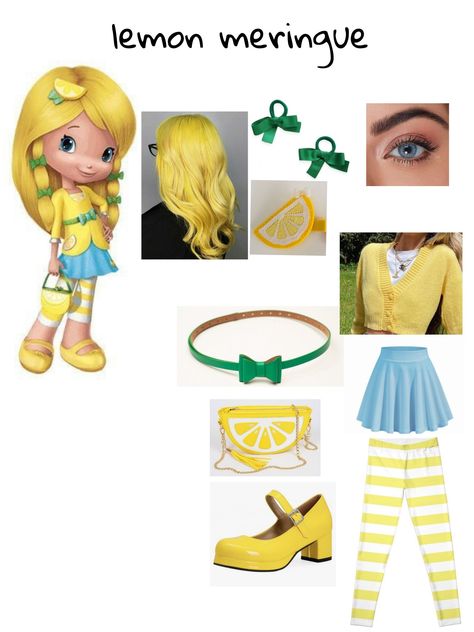 Strawberry shortcake lemon meringue character outfit Lemon Merengue Outfit, Lemon Drop Costume, Lemon Meringue Cosplay, Lemon Marange Costume, Strawberry Shortcake Characters Costumes, Lemon Meringue Costume, Halloween Costumes Blonde Characters, Meringue Halloween, Lemon Meringue Strawberry Shortcake