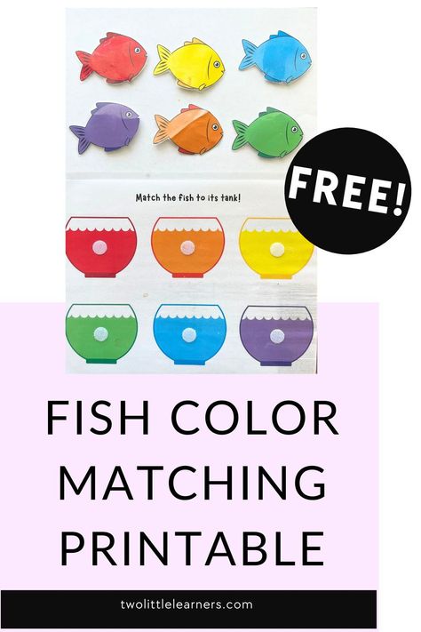 Learn all about a free fish color matching printable and color activities for toddlers and preschoolers. Read more about free fish color matching activity, color matching activities for toddlers, learning colors activities, and color printables. Find out more about color preschool activities and color worksheets for preschool at twolittlelearners.com Color Matching Activities For Toddlers, Learning Colors Activities, Toddler Science Experiments, Color Activities For Toddlers, Color Worksheets For Preschool, Cognitive Activities, Science For Toddlers, Fish Activities, Lesson Plans For Toddlers