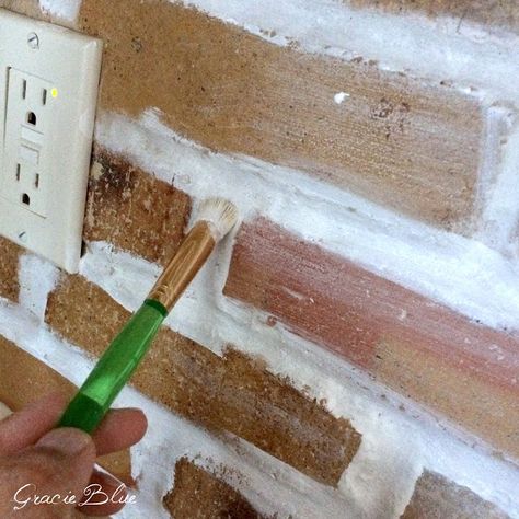 Fireplaces Makeover, Whitewash Brick Backsplash, Update Fireplace, Painted Brick Backsplash, Whitewash Brick, Whitewashed Brick, California Cottage, Painting Brick, Backsplash White