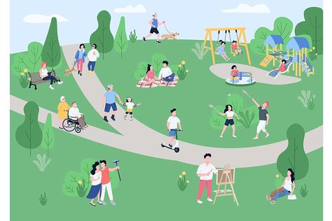 National park visitors illustration #ad , #vector#color#People#illustration People In City, Vector Illustration People, Ride Bike, Illustration People, People Having Fun, City People, Urban Park, City Illustration, City Park