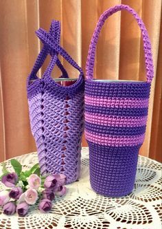 Crochet Tumbler Bag, Crochet Tumbler Holder, Blanket Yarn Crochet, Crochet Tumbler, Quick Easy Crochet, Tie Tutorial, Crochet Water Bottle Holder, Crochet Bird, Bow Hair Tie