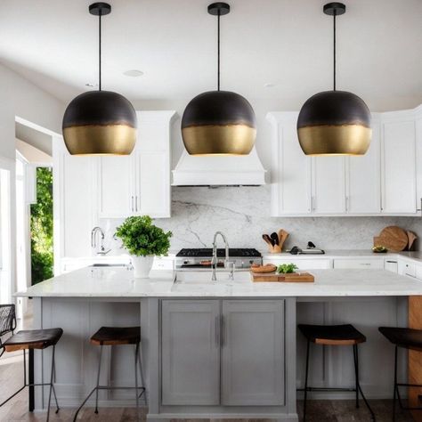 6 Practical Kitchen Cabinet Ideas Brass Dome Pendant Light, Brass Dome Pendant, Fixture Brass, Dome Light Fixture, Luxurious Kitchen Design, Brass Interior, Practical Kitchen, Brass Ceiling, Handmade Hanging