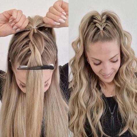 Long Hairstyles Dance, Hens Party Hairstyles, Semi Casual Hairstyles, Hair Styles With Plaits, Quick Nice Hairstyles, Hen Do Hairstyles, Easy New Year’s Eve Hairstyles, Elastic Braids Hairstyles, Extra Curly Hairstyles