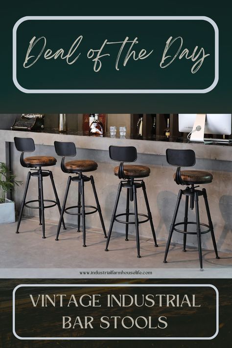 #affiliate The MSMV 27-35 Inch Vintage Industrial Bar Stool, Set of 2, are a must-have addition to any home seeking that perfect blend of farmhouse charm and industrial flair. These swivel bar stools offer a unique and versatile seating solution that fits seamlessly into various spaces, from bars and kitchens to cafes and gardens. This is an affiliate partner, and I receive a commission on every purchase Bar Stools Farmhouse, Industrial Style Bar, Farmhouse Bar Stools, Industrial Farmhouse Decor, Steel Stool, Modern Industrial Decor, Industrial Bar Stools, Adjustable Chairs, Industrial Bar