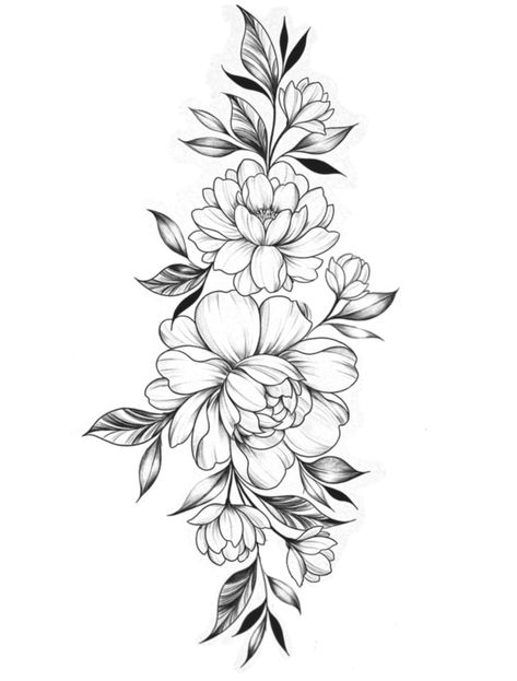 Roses And Leaves Tattoo, Mountain Flower Tattoo, Peonies Flower Tattoo, Peony Tattoo Sketch, Tattoos For Women Floral, Tat Sleeve, Jasmine Tattoo, Roses Tattoos, Peony Flower Tattoos