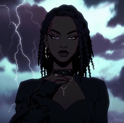 Female Character Inspiration Black Hair Blue Eyes, Villians Characters, Black Character Art, Rain And Thunder, Black Cartoon Characters, Digital Portrait Art, Black Anime, Black Characters, Black Anime Characters