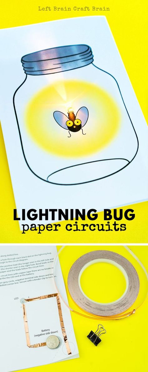 This Glowing Lightning Bug Paper Circuit Card is a perfect project for STEM and STEAM learning at home or school or your favorite makerspace! Be sure to add this to your favorite summer STEAM project list! via @craftbrain Paper Circuits Projects, School Makerspace, Steam Night, Paper Circuit, Makerspace Projects, Steam Kids, Space Activities For Kids, Brain Craft, Paper Circuits