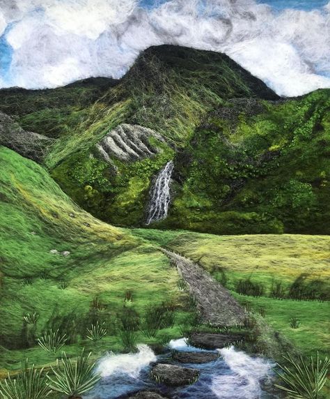 Steall Falls In Glen Nevis Landscape Textile Art, Needle Felted Pictures, Felt Painting, Needle Felting Pictures, Watercolor Quilt, River Cottage, Isle Of Harris, Felt Wall Hanging, Needle Felting Diy