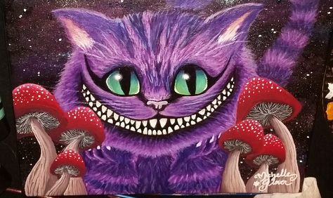 Cheshire Cat. Alice in Wonderland. Trippy psychedelic painting Trippy Alice In Wonderland Painting, Cheshire Cat Watercolor, Cheshire Cat Art Illustrations, Cheshire Cat Pumpkin Painting, Trippy Cat Painting, Trippy Cat Art, Trippy Cheshire Cat, Chestshire Cat, Cheshire Cat Painting