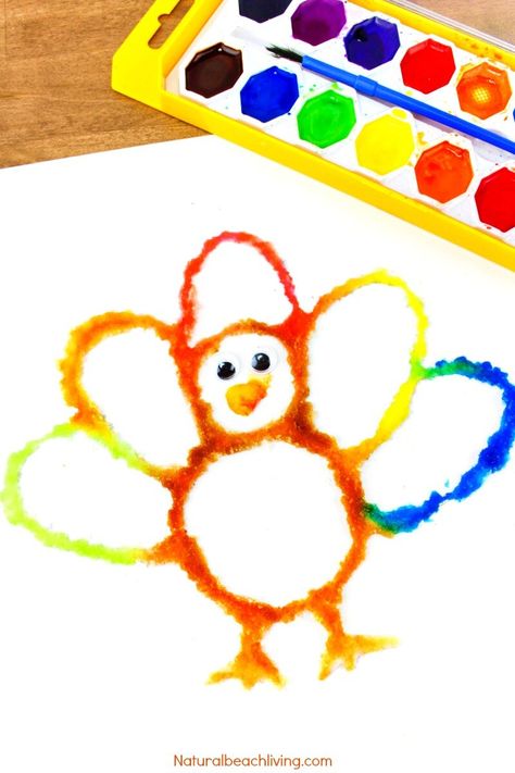 Turkey Preschool, The Best Thanksgiving Turkey, Watercolor Salt, Best Thanksgiving Turkey, Pilgrim Crafts, Activities With Friends, Turkey Crafts Kids, Thanksgiving Activities Preschool, Thanksgiving Crafts For Toddlers