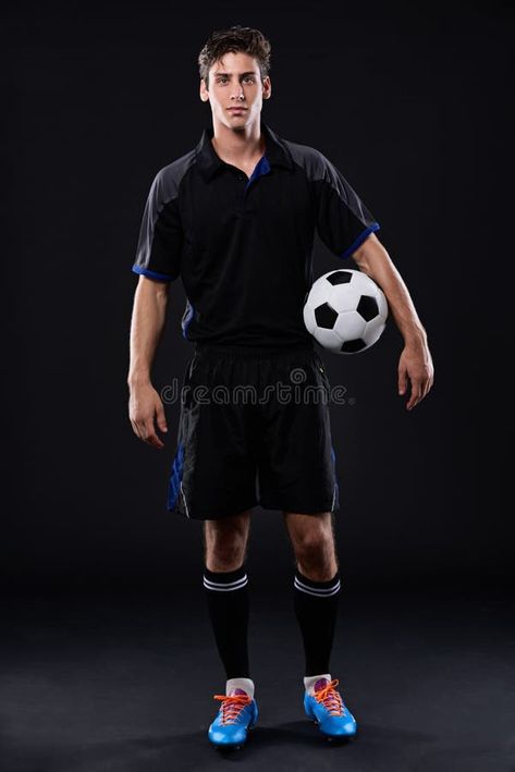 Sports, soccer ball and man in portrait for fitness, training or practice as athlete or player in football. Male person stock images Soccer Poses, Vector Girl, Person Photo, Sports Soccer, Kids Soccer, Male Portrait, Sport Soccer, Soccer Ball, Soccer Players