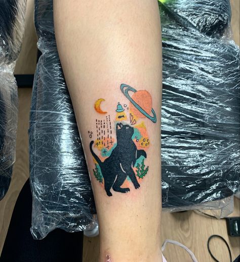 Cosmic Cat Tattoo, Cosmic Tattoo, Tattoo Inspo, Cat Tattoo, Tattoos And Piercings, Watercolor Tattoo, Tatting, Tattoo Ideas, Piercings