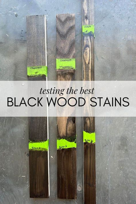 three pieces of wood with various black wood stains on them Minwax Black Stain, Black Wood Stain Outdoor, Outdoor Stain Colors For Wood, Black Deck Stain, Staining Pine Wood, Ebony Wood Stain, Naturally Whiten Teeth, Black Stained Wood, Deck Stain Colors