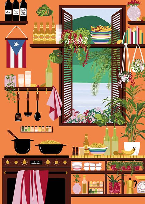 Puerto Rico Kitchen, Arroz Con Gandules, Kitchen Canvas, Puerto Rico Art, Green Door, Puerto Rican, Wooden Wall Art, Kitchen Art, Kitchen Wall Art