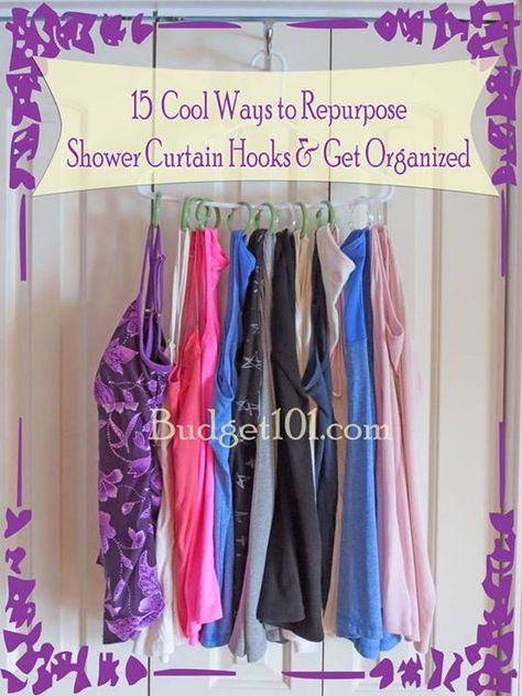 Repurposing Shower Curtain Hooks! 15 ways to repurpose this common household item... Curtain Rod Hooks, Diy Hooks, Hat Organization, Shower Hooks, Shower Rod, Shower Curtain Rods, Shower Cleaner, Shower Curtain Hooks, Shower Curtain Rings