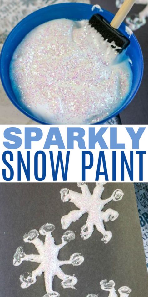 Ice And Snow Crafts For Preschool, Glitter Crafts For Preschoolers, Snow Themed Art Projects For Kids, Puffy Snow Paint Recipe, Winter Painting Activities For Kids, Puffy Paint Snowflakes, Snow Projects For Preschoolers, Snow Art Projects For Toddlers, How To Make Snow Paint