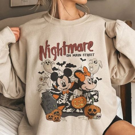 Vintage Disney Halloween Nightmare On Main Street Shirt,  Disney Halloween Party Vintage Disney Halloween, Disney Halloween Parties, Disney Outfits Women, Disney Couple Shirts, Retro Disney, Halloween Masquerade, Street Sweatshirt, Disney Couples, Disney Sweatshirts