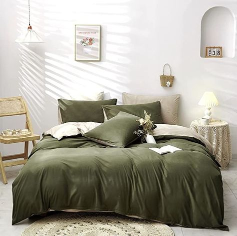 Perfect home decoration: modern/simple plain reversible bedding set, two reversible surfaces of the bed linen can easily change your decoration with the seasons, perfect for your modern home Green Bedsheets, Beige Duvet, Beige Duvet Covers, Color Bedding, Queen Size Duvet Covers, Beige Bed, Luxurious Bedroom, Queen Bedding Sets, Flat Bed