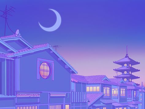 Kyoto Twilight by Elora 🌙 on Dribbble Tokyo Aesthetic, Japon Illustration, Japan Aesthetic, Aesthetic Japan, Aesthetic Desktop Wallpaper, Character Wallpaper, Pastel Wallpaper, Anime Scenery Wallpaper, Purple Wallpaper