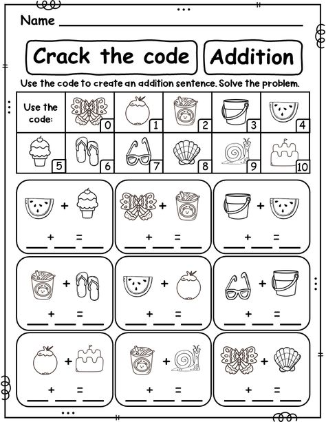 math worksheets Math Addition Games Kindergarten, Fun Worksheets For 1st Grade, Math Activities For Grade 1, Coding For Kids Worksheets, Summer Math Activities For Kids, Math For Grade 1, Addition Worksheets Kindergarten, Summer Math Worksheets, Math Worksheets For Kids